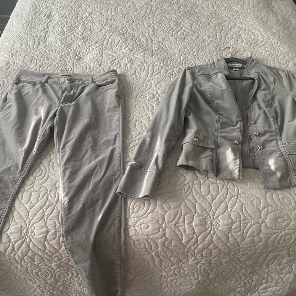 White Black Market grey velvet pantsuit. Gorgeous set.